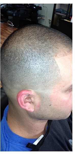 Drag to compare — grown out vs. a fresh fade and lineup by V the Barber.
